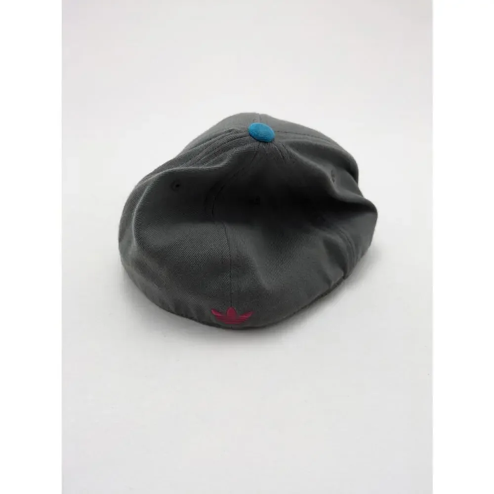 VTG Adidas Trefoil Logo Gray Pink Blue Hip Hop 210 Fitted Hat‎ Size 7 1/4- 7 5/8
